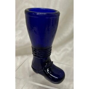 Art Glass Cobalt Blue  Riding Boot Toothpick Holder Shot Glass Mini Vase